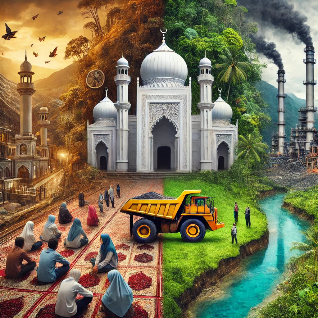 dall·e 2024 08 20 07.43.43 an image that represents a critical view of a religious organization's decision to enter the mining industry. the image should include elements such a (1)